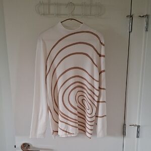 Adolfo Dominguez Cream & Brown Abstract Print Mockneck Sweater (Size XL)